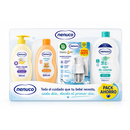 Pack Ahorro Nenuco con Jabón Líquido, Champú Sin Lágrimas, Difusor Air Wick y Agua de Colonia Original 1100 ml.