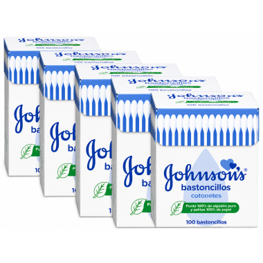 Pack Ahorro 5 x Johnson's Bastoncillos de Algodón 100 Unidades – Suavidad e Higiene para Toda la Familia