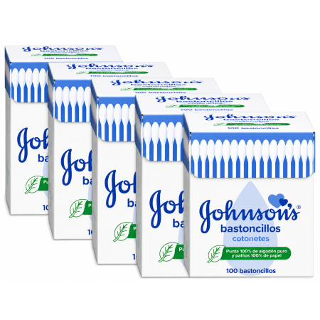 Pack Ahorro 5 x Johnson's Bastoncillos de Algodón 100 Unidades – Suavidad e Higiene para Toda la Familia