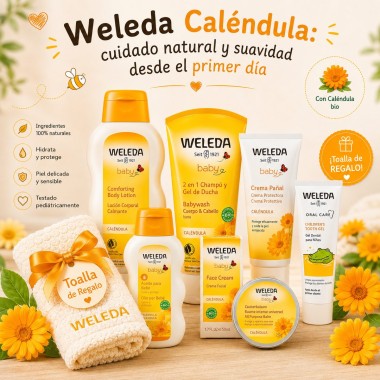 Pack Súper Ahorro Weleda Caléndula – 8 Productos Naturales para el Cuidado de la Piel del Bebé + Toalla Regalo