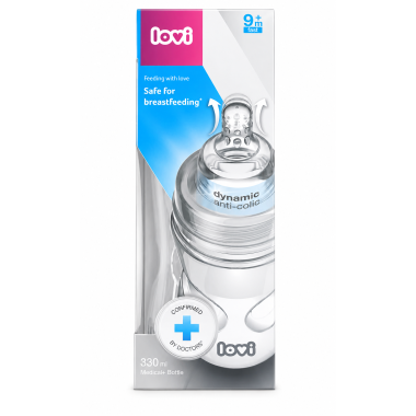 Biberón Anticólicos LOVI Medical+ Dynamic 330 ml Tetina Flujo Rápido 9M+ Compatible con Lactancia Materna