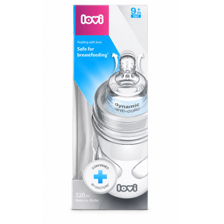 Biberón Anticólicos LOVI Medical+ Dynamic 330 ml Tetina Flujo Rápido 9M+ Compatible con Lactancia Materna