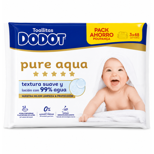 Toallitas Dodot Aqua Pure con Tapita Pack 288 Uds (6x48) – 99% Agua | Nuevo Formato Más Grueso y Resistente