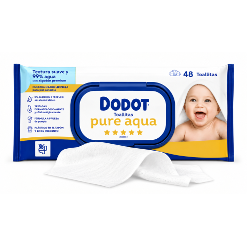 Toallitas Dodot Aqua Pure con Tapita Pack 288 Uds (6x48) – 99% Agua | Nuevo Formato Más Grueso y Resistente