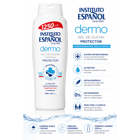 Gel de Ducha Protector Dermo Instituto Español 1250 ml | Acción Antibacteriana, pH Neutro e Higiene Diaria para Toda la Familia