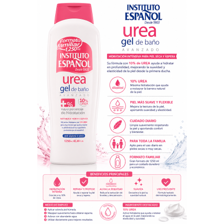 Gel de Baño Urea Instituto Español 1250 ml – Hidratación Intensiva para Piel Seca