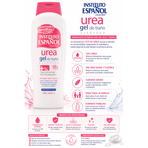 Gel de Baño Urea Instituto Español 1250 ml – Hidratación Intensiva para Piel Seca