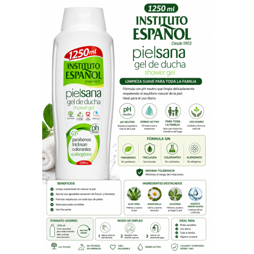 Gel de Ducha Piel Sana Instituto Español 1250 ml | Limpieza Suave para Toda la Familia