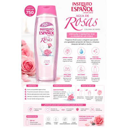 Colonia Agua de Rosas Instituto Español 750 ml | Fragancia Fresca y Elegante para Toda la Familia