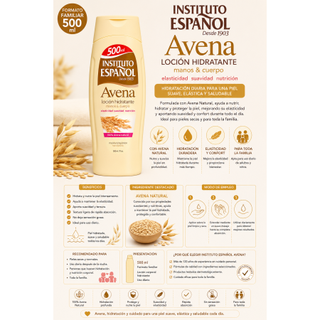 Loción Hidratante de Avena Instituto Español 500 ml | Hidratación Diaria, Suavidad y Nutrición para Piel Seca