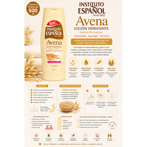 Loción Hidratante de Avena Instituto Español 500 ml | Hidratación Diaria, Suavidad y Nutrición para Piel Seca