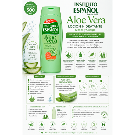 Loción Hidratante Aloe Vera Instituto Español 500 ml | Hidratación, Suavidad y Frescura para Manos y Cuerpo