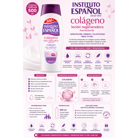 Loción Regeneradora de Colágeno Instituto Español 500 ml | Hidratación, Firmeza y Elasticidad para la Piel