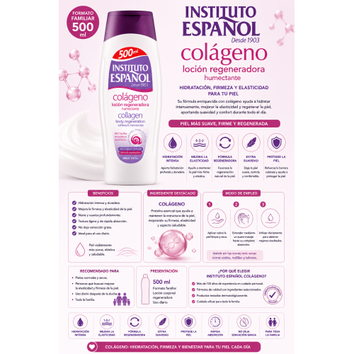 Loción Regeneradora de Colágeno Instituto Español 500 ml | Hidratación, Firmeza y Elasticidad para la Piel