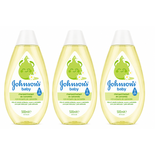 Champú de Camomila Johnson's Baby 3 x 500 ml | Cabello Suave, Brillante y Saludable