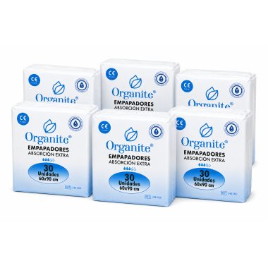 Pack ahorro 6x30 empapadores Organite absorción extra 60x90 cm - Total 180 empapadores