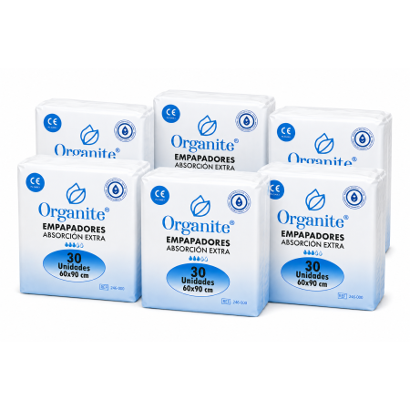 Pack ahorro 6x30 empapadores Organite absorción extra 60x90 cm - Total 180 empapadores