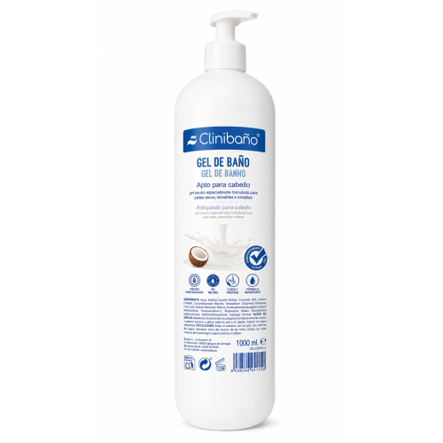Clinibaño Gel de Baño y Cabello 1000 ml con dosificador pH neutro para pieles sensibles