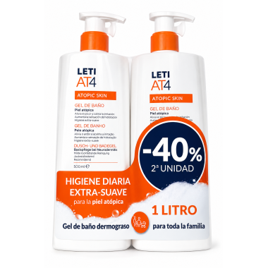 LETI AT4 Gel de Baño Dermograso Duplo 2 x 500 ml | Pack 1 Litro | Piel Atópica. Atopic Skin