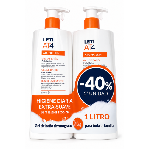 LETI AT4 Gel de Baño Dermograso Duplo 2 x 500 ml | Pack 1 Litro | Piel Atópica. Atopic Skin