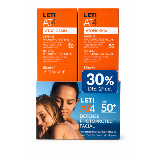 LETI AT4 Defense Photoprotect Facial SPF 50+ Duplo 2 x 50 ml | Protector Solar Facial para Piel Atópica. Atopic Skin