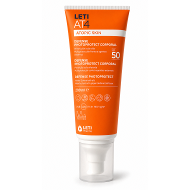LETI AT4 Defense Photoprotect Corporal SPF 50 200 ml | Protector Solar Corporal para Piel Atópica. Atopic Skin