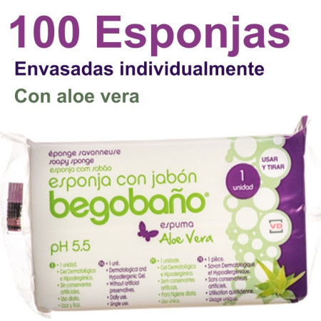 Esponja jabonosa con Aloe Vera Begobaño 100 unidades | pH 5.5 higiene suave y práctica