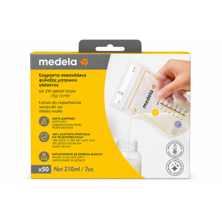 Bolsas de Conservación para Leche Materna Medela 50 Unidades | Antifugas, Preesterilizadas y 210 ml