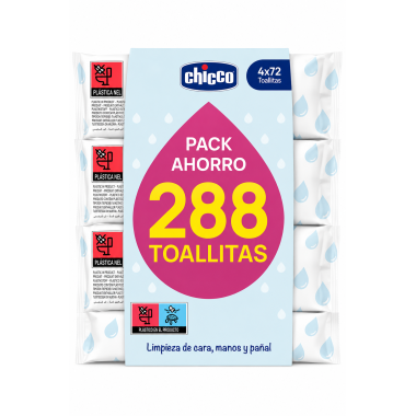 Toallitas perfumadas Chicco Pack Ahorro 288 Toallitas (4 x 72) Unidades | 97 % de agua y agua de loto
