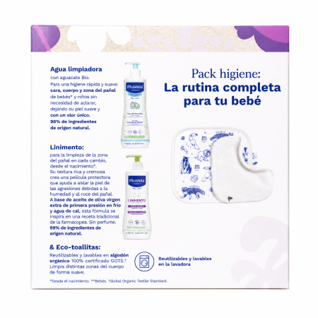 Pack Higiene Mustela para Bebé – Agua Limpiadora + Linimento + Eco-Toallitas Reutilizables