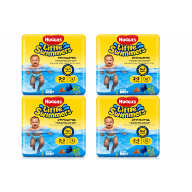 Huggies Little Swimmers Talla 2-3 (3-8 kg) 4 Packs x 12 Pañales de Agua | Total 48 Pañales de Baño Desechables para Piscina y Pl