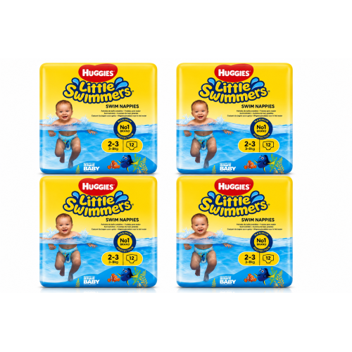 Huggies Little Swimmers Talla 2-3 (3-8 kg) 4 Packs x 12 Pañales de Agua | Total 48 Pañales de Baño Desechables para Piscina y Pl
