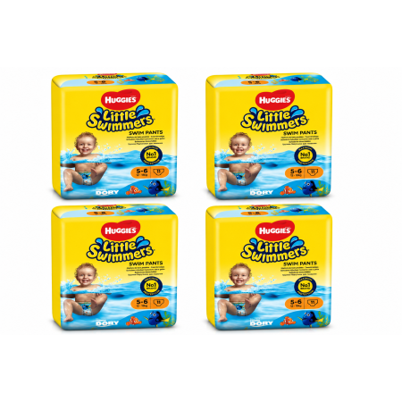 Huggies Little Swimmers Talla 5-6 (12-18 kg) – Pack Ahorro 4x11 Pañales de Agua | Total 44 Pañales para Piscina y Playa