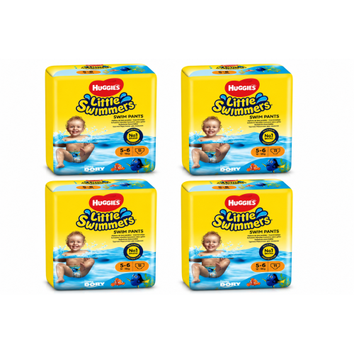 Huggies Little Swimmers Talla 5-6 (12-18 kg) – Pack Ahorro 4x11 Pañales de Agua | Total 44 Pañales para Piscina y Playa