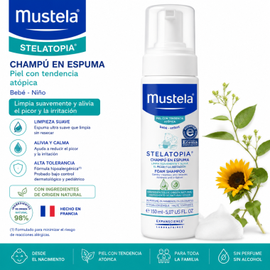 Stelatopia Champú Mousse Mustela 150ml | Piel Atópica Bebé