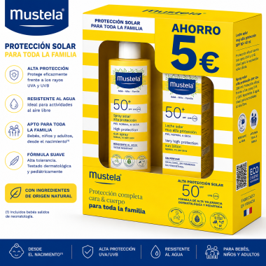 Pack Solar Mustela SPF50+ Spray 200ml + Leche Facial 40ml | Protección Bebé