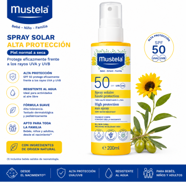 Spray Solar Mustela SPF 50+ 200ml | Muy Alta Protección Bebé y Niño