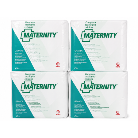 Indas Maternity Compresas Tocológicas de Celulosa Grande Pack 4 x 25 Unidades | 100 Compresas Postparto Alta Absorción
