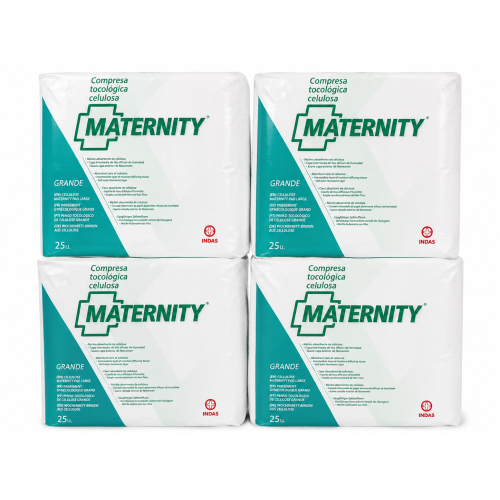 Indas Maternity Compresas Tocológicas de Celulosa Grande Pack 4 x 25 Unidades | 100 Compresas Postparto Alta Absorción