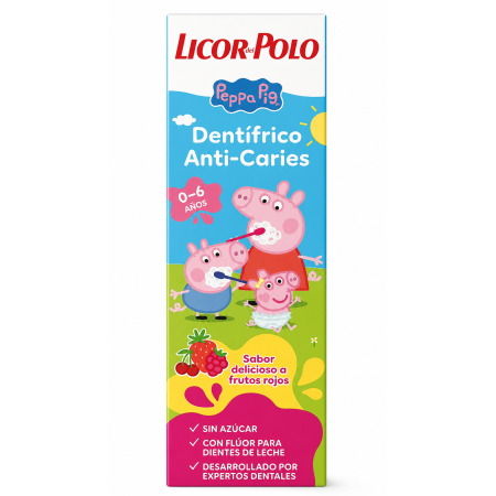 Licor del Polo Peppa Pig Dentífrico Infantil Anticaries 0-6 Años | Sabor Frutos Rojos con Flúor y Sin Azúcar