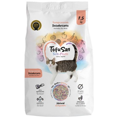 TofuSan Tutti-Frutti Lecho Vegetal de Tofu 7,5 kg | Arena para Gatos Ultra Aglomerante, Biodegradable y Sin Polvo