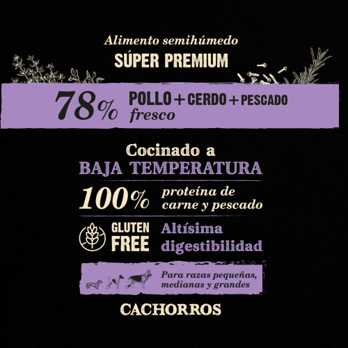 NutraDog WILD Alimento semihúmedo para cachorros pollo, cerdo y pescado.Pack 2 x 2 kg con Garantia Oficial