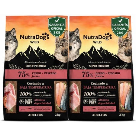NutraDog WILD Semihúmedo Cerdo y Pescado 4 kg | 75% Carne y Pescado Sin Hidratos de Carbono para Perros Adultos