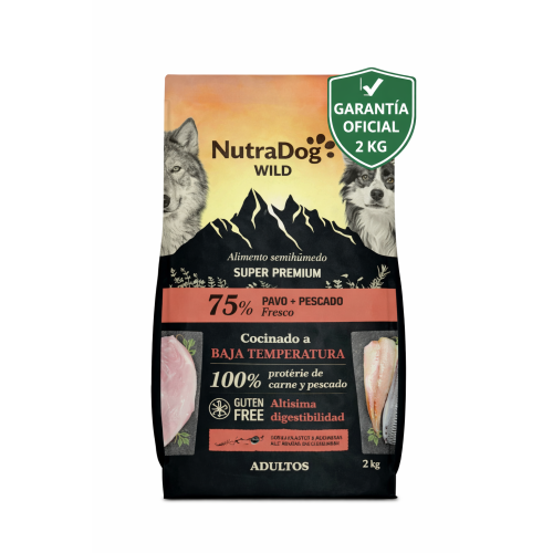 NutraDog WILD Semihúmedo Pavo y Pescado 2 kg | 75% Carne y Pescado Sin Hidratos de Carbono para Perros Adultos