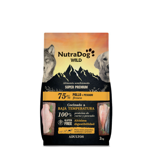 NutraDog WILD Alimento Semihúmedo 75% Pollo y Pescado Pack 2 x 2 kg con Garantía Oficial