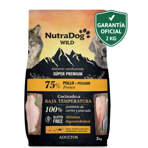 NutraDog WILD Semihúmedo Pollo y Pescado 2 kg | 75% Carne y Pescado Sin Hidratos de Carbono para Perros Adultos