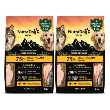 NutraDog WILD Alimento Semihúmedo 75% Pollo y Pescado Pack 2 x 2 kg con Garantía Oficial