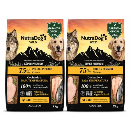 NutraDog WILD Alimento Semihúmedo 75% Pollo y Pescado Pack 2 x 2 kg con Garantía Oficial