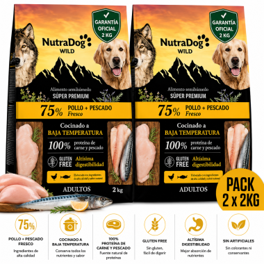 NutraDog WILD Alimento Semihúmedo 75% Pollo y Pescado Pack 2 x 2 kg con Garantía Oficial