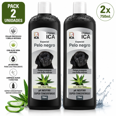 Champú para Perros ICA Pelo Negro con Aloe Vera 2 x 750 ml | Pack Doble, pH Neutro, Superconcentrado y Brillo del Pelaje